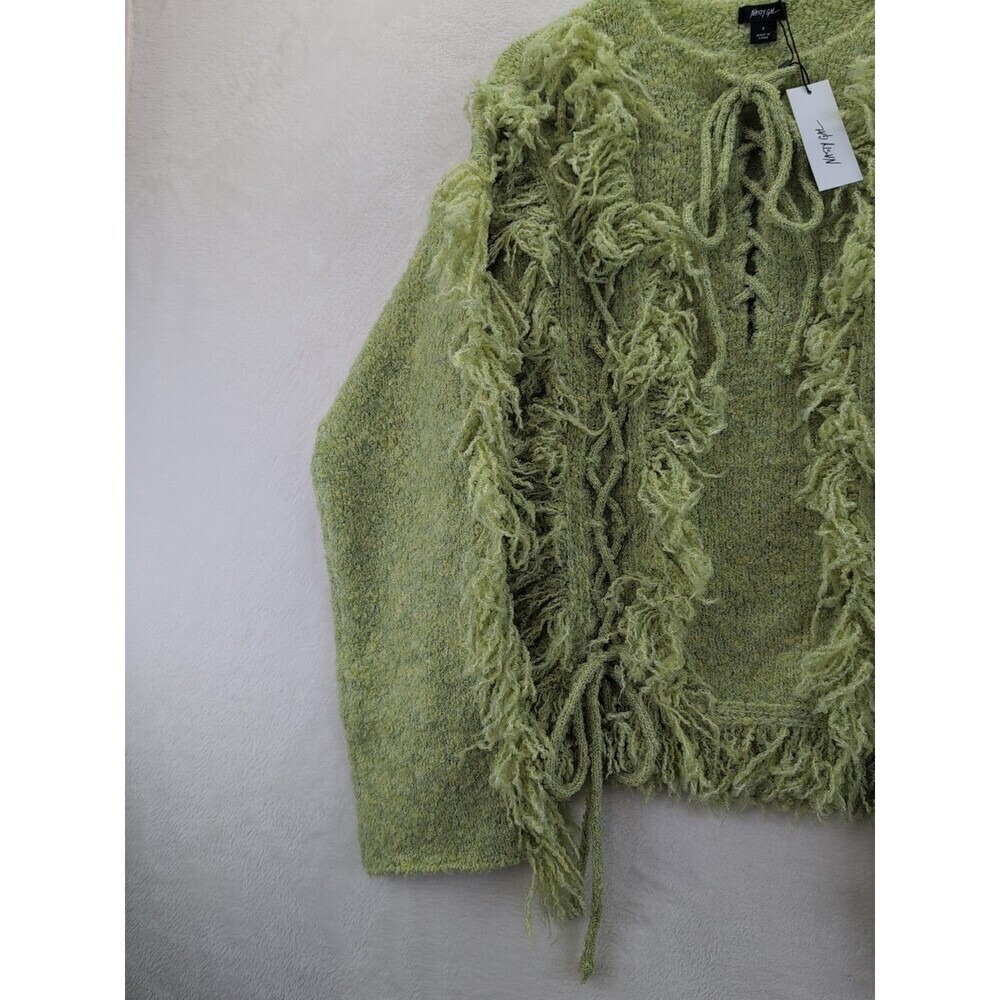 NASTY GAL Knitted Fringe Long Sleeve Pullover Lace Up Front Sweater NWT Small - Picture 5 of 13